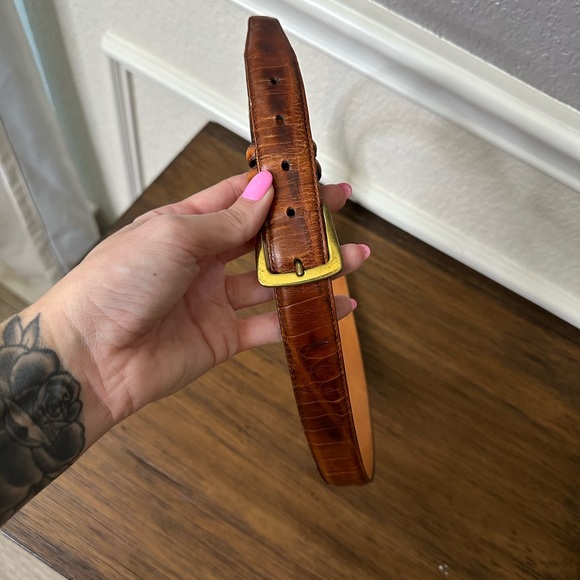 Brighton Belt embossed calfskin in saddle leather size 38 with gold buckle - Picture 7 of 7